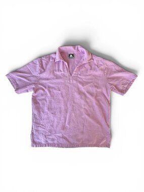 Vintage 90s California Drawstrings Pink Textured Cotton V-Neck Shirt MiUSA